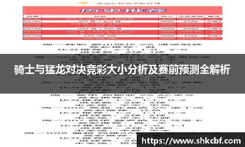 骑士与猛龙对决竞彩大小分析及赛前预测全解析